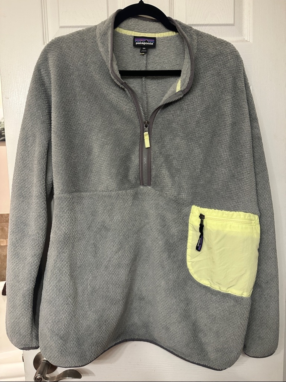 Patagonia Women’s Retool Gray Pullover Fleece with Yellow Pocket